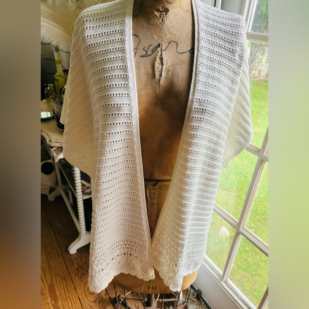 J Crew Elegant White Open-Front Sweater